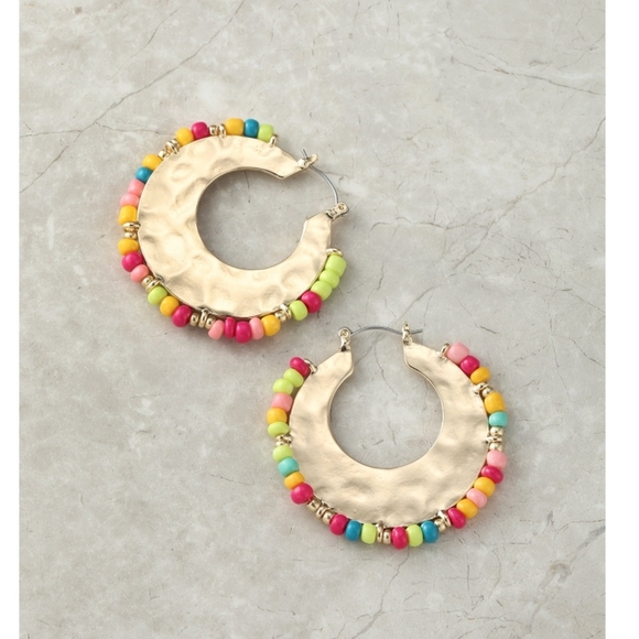 Time and Tru Women's Colorful Beaded Hoop Earrings - Picture 2 of 4